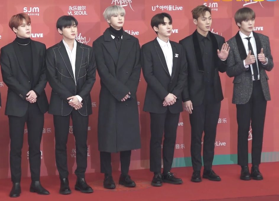 MONSTA X at the Golden Disc Awards in January 2019. From left: Joohoney, I.M, Hyungwon, Kihyun, Shownu and Minhyuk.