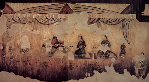 Pinturas encontradas en la excavación de la tumba Gakjeo (각저총) que representan a gente del reino Goguryeo.