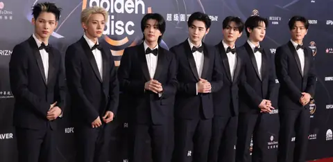 Enhypen in January 2026 L–R: Ni-Ki, Heeseung (former), Jake, Sunghoon, Jungwon, Sunoo, and Jay